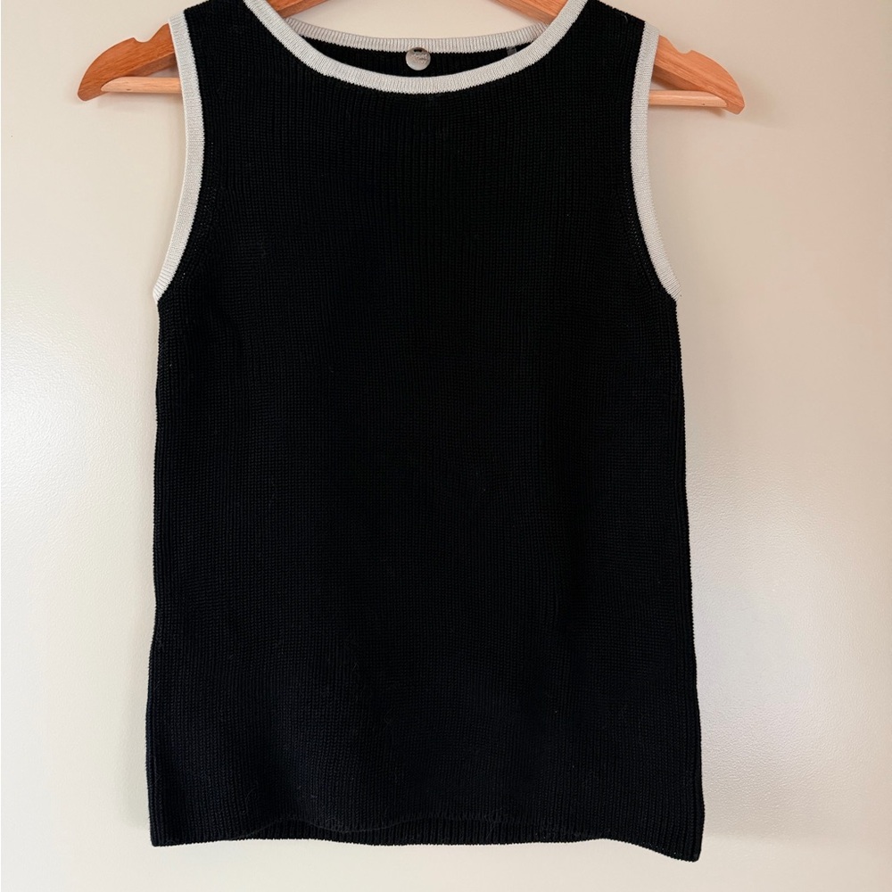 Margaret O'Leary Black Knit Tank with White Edge